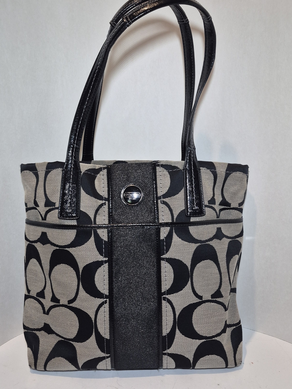 COACH Tote Shoulder Bag with Signature Stripe Pattern F1380-F25771 - Black - Picture 1 of 8